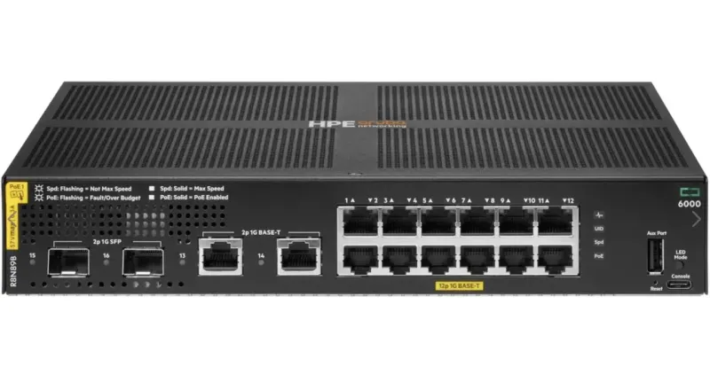Aruba Networking CX 6000 12p 10M/100M/1G Class4 PoE 2p SFP 1G